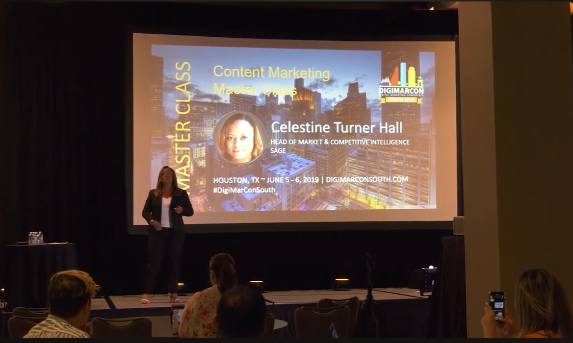 Celest presenting the Content Marketing Master Class keynote at DigiMarCon South in Houston